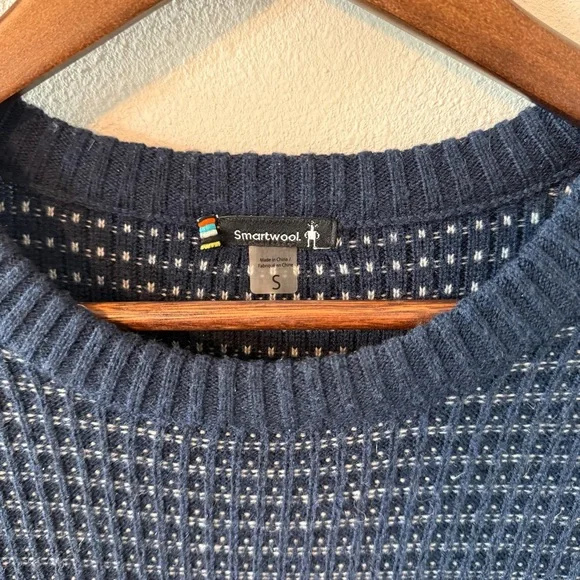 Smartwool Ripple Ridge Tick Stitch Men Size S Crew Sweater Blue Merino Wool Knit - Picture 2 of 6